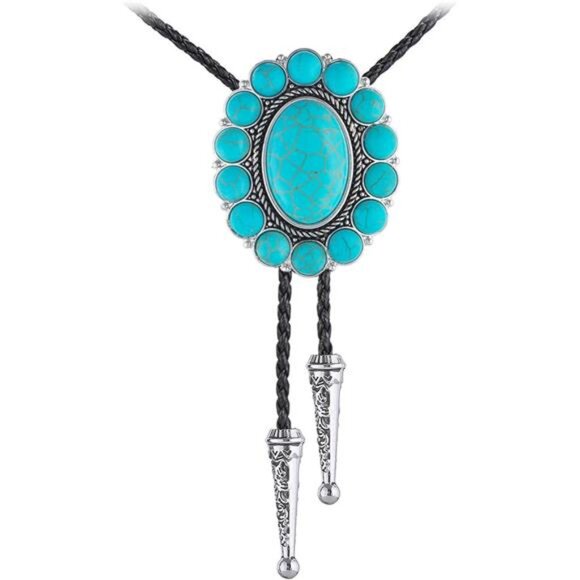 Turquoise Bolo Tie for Men Silver Turquoise Bolo - Picture 1 of 7